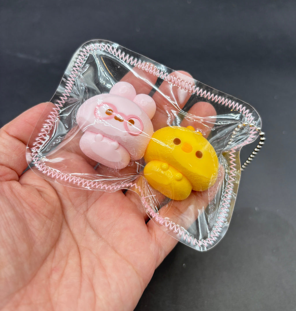 Chicken and bunny twins cute mini keychain taba squishy