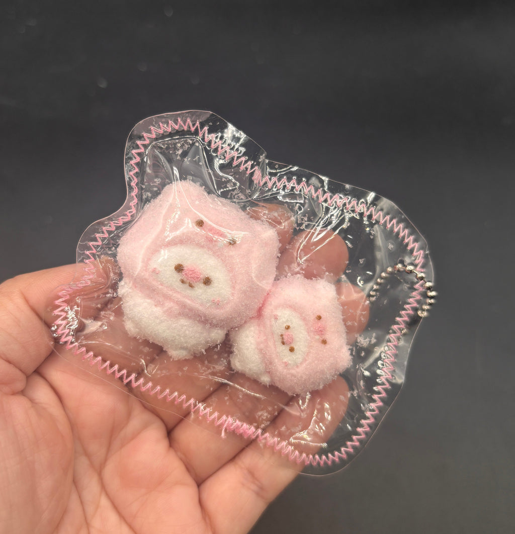 Pack of 2 mini flocked piggy + mini  taba squishy